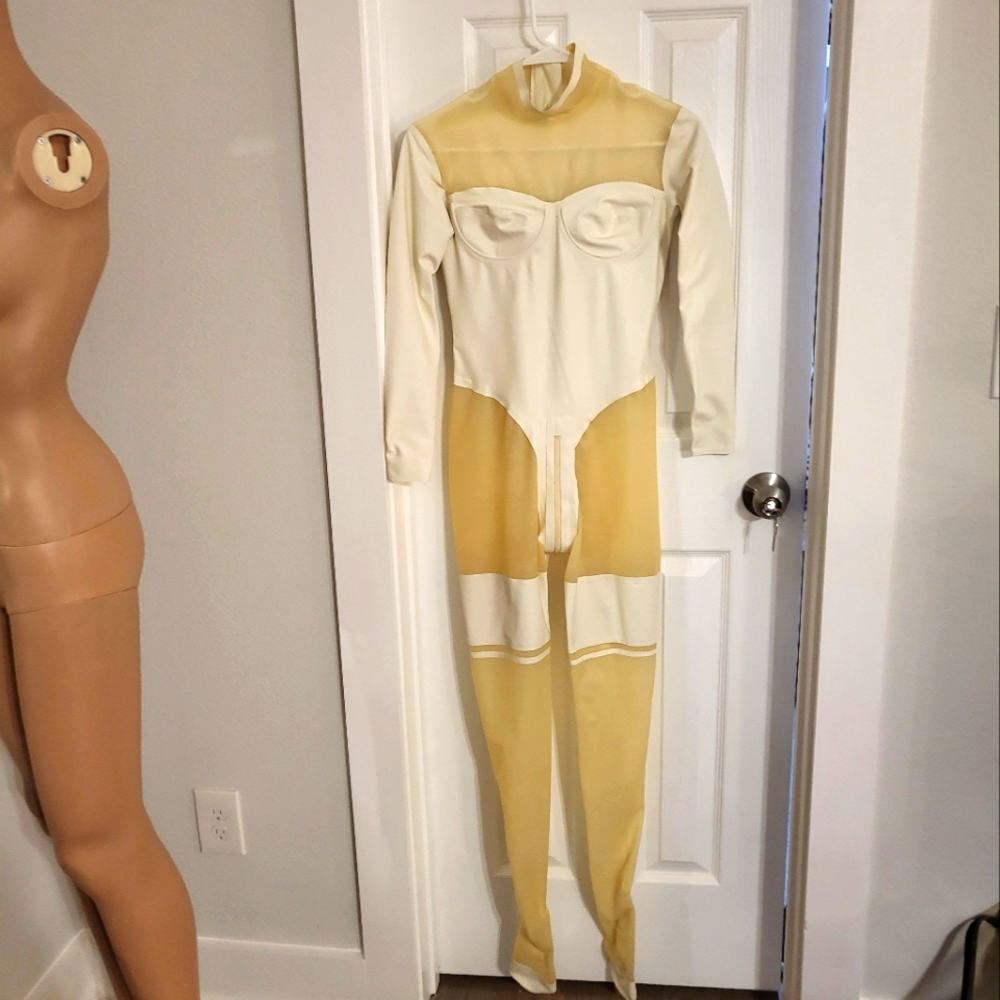 Latex bodysuit with clear tights